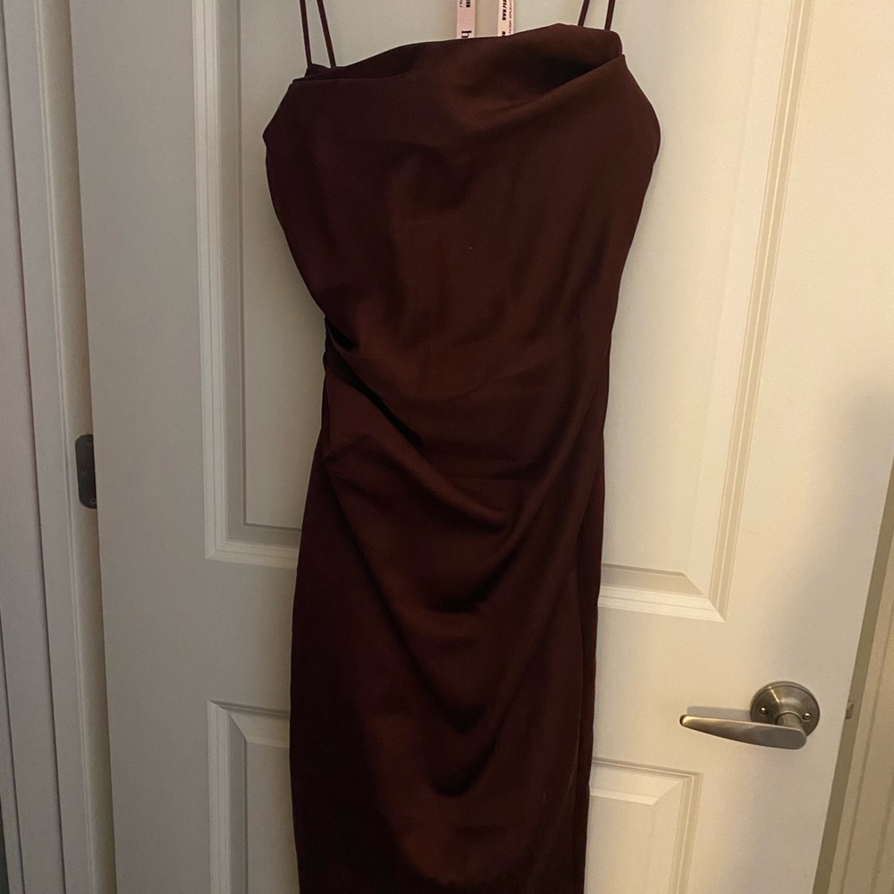 House of CB Silk Burgundy Midi Dress
